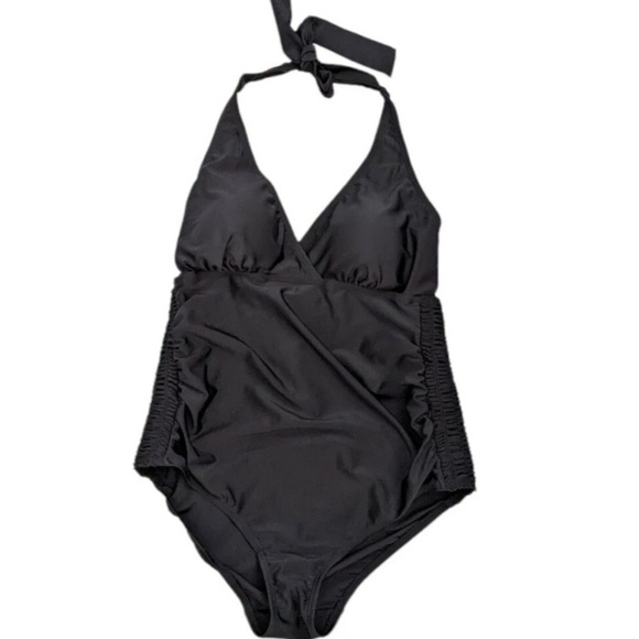 Motherhood Maternity One Piece Black Halter Ruched Swimsuit Medium - Picture 11 of 12